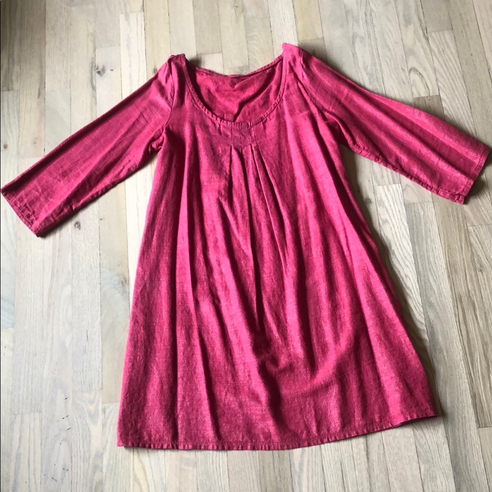 Vibrant Pink 3/4 Sleeve Casual Sundress